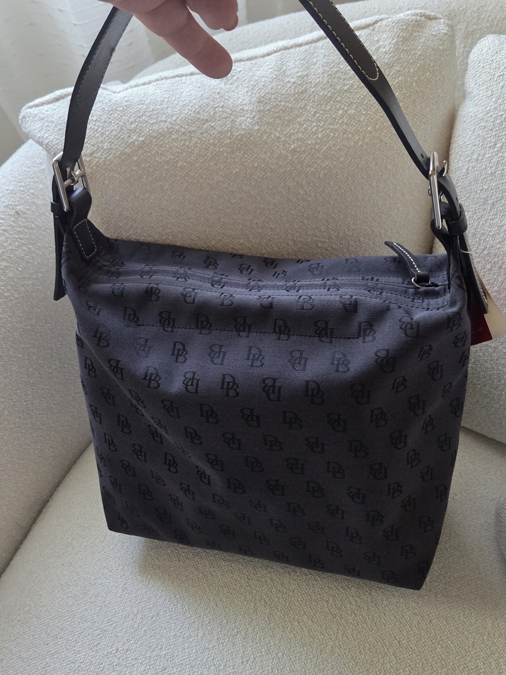 Dooney And Bourke Black Monogram Shoulder Bag with Leather Trim - Picture 2 of 6